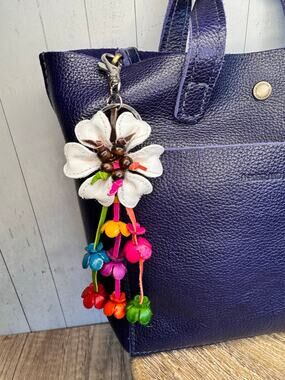 Leather Flower Purse Charm Genuine White Leather Daisy Bag Charm NEW FAST SHIP